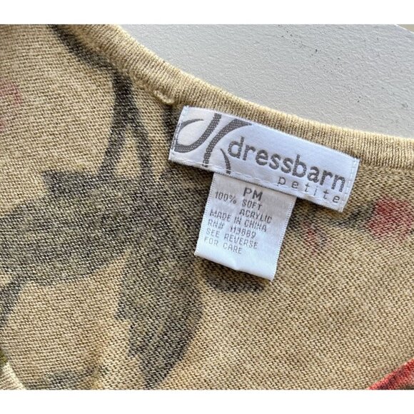 Dressbarn Petite Tan Rose Embellished Sweater With 3/4 Sleeves - Picture 5 of 5